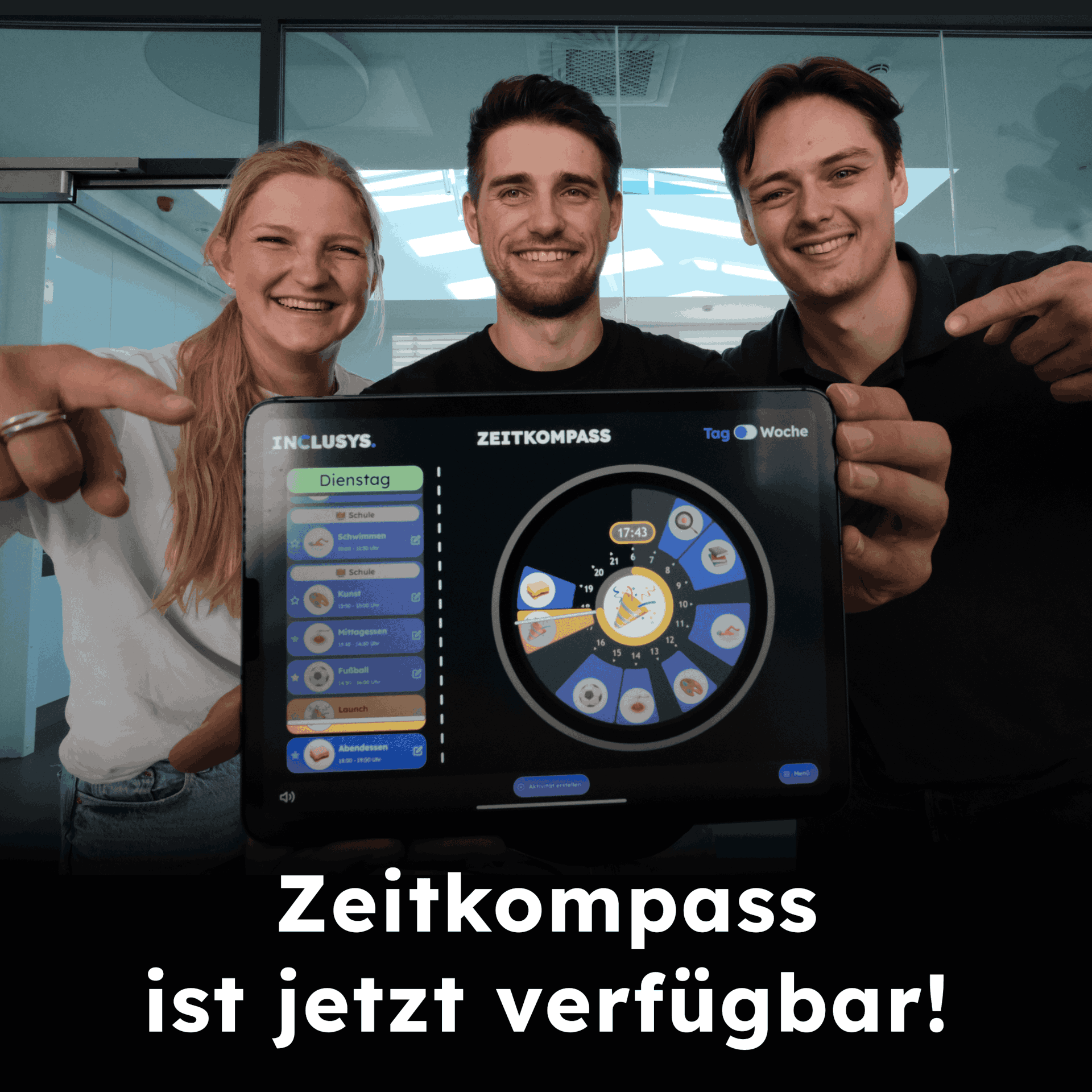 Miriam, Alex und Hauke mit Tablet und App